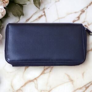 Hato Hasi Black Leather Wallet with Lots of Compartments Vintage 7" x 4"